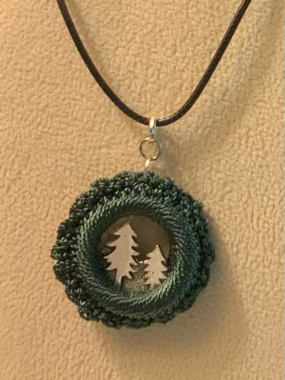 Spruce Tree Silhouette Pendant Crocheted Necklace - Women Jewelry